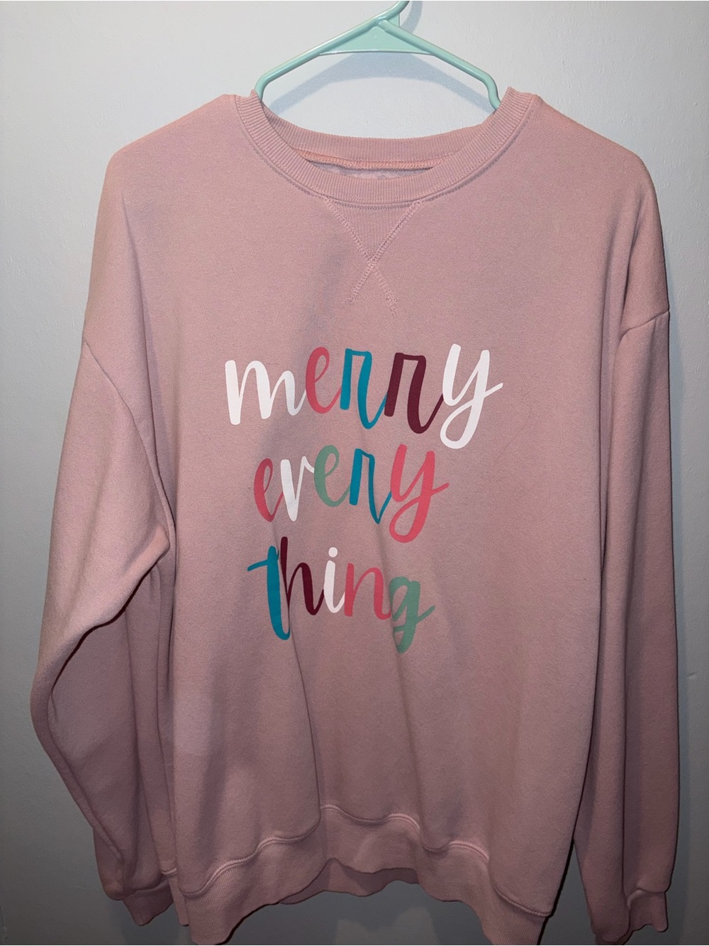 Women's Pink Crewneck Sweater - Merry Everything Graphic